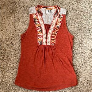 Rust Sleeveless Top with Embroidered Detail
